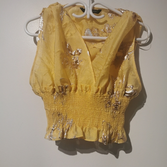 ZARA limited edition yellow v neck smocked top - Picture 4 of 9
